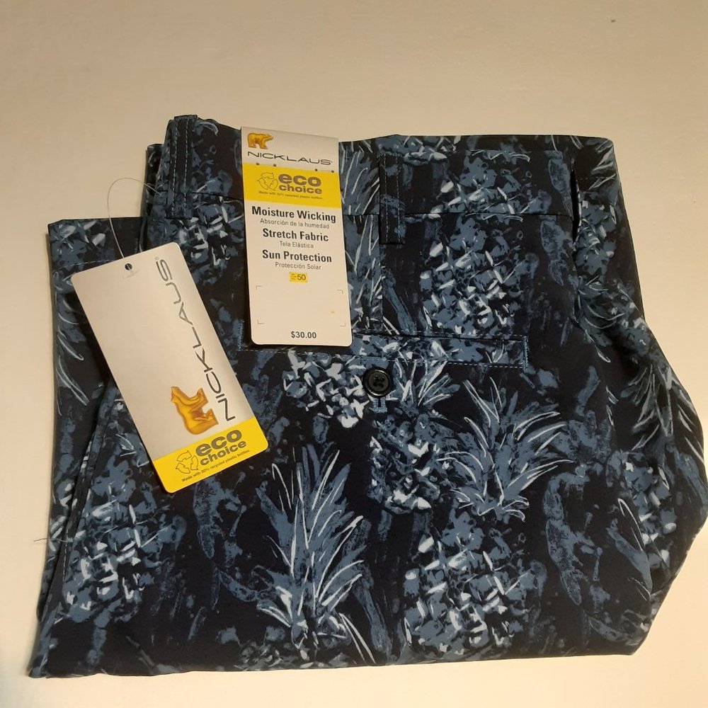 NWT Nicklaus Eco Choice Men's  Pineapple Print Golf Shorts With 9" Inseam